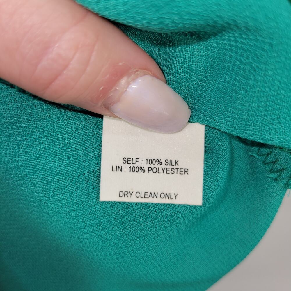 Voom By Joy Han Dress Womens Large Green Silk One Shoulder Ruffle Sleeve Mini - Picture 8 of 12